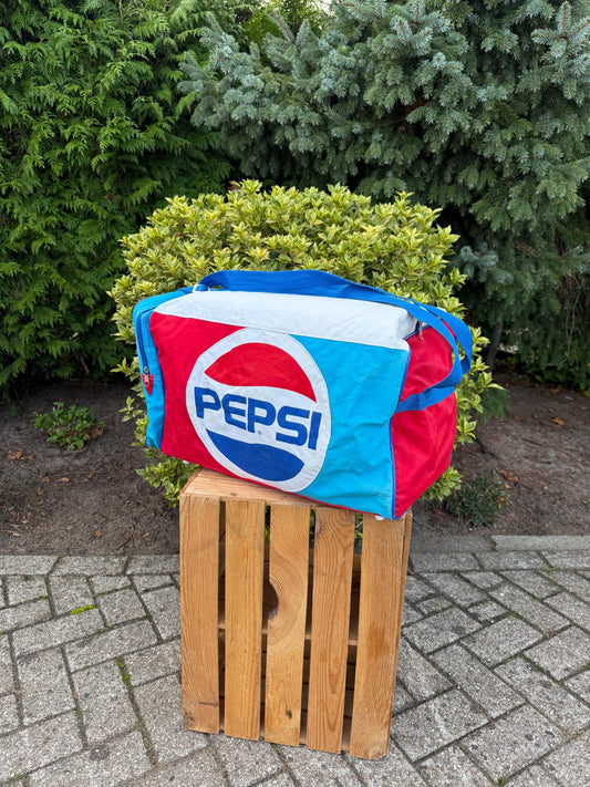 Vintage Pepsi Duffel Bag, 1980s Sports Travel Bag, Red Blue White Logo Design, Collectible Soft Luggage, Retro Advertising Memorabilia