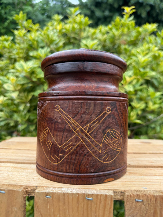 Vintage Wooden Tobacco Jar, Pipe Storage Pot With Lid, Hand Carved Cigar Box, Smoking Collectible Container, Mid Century Woodcraft Decor