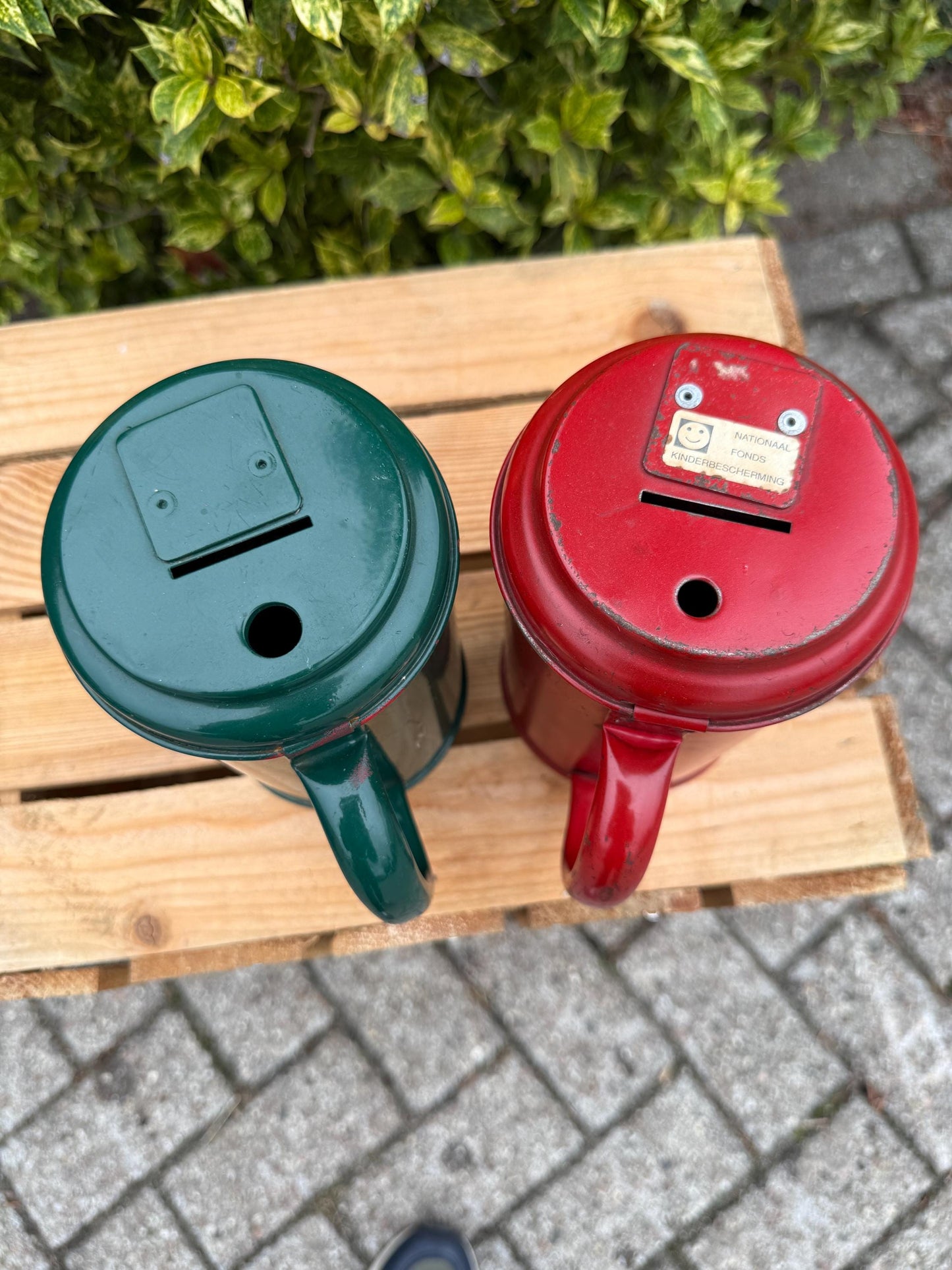 Vintage Metal Donation Box, Charity Collection Tin With Handle, Lock And Key, Dutch Fundraising Canister, 1960s Good Cause Container