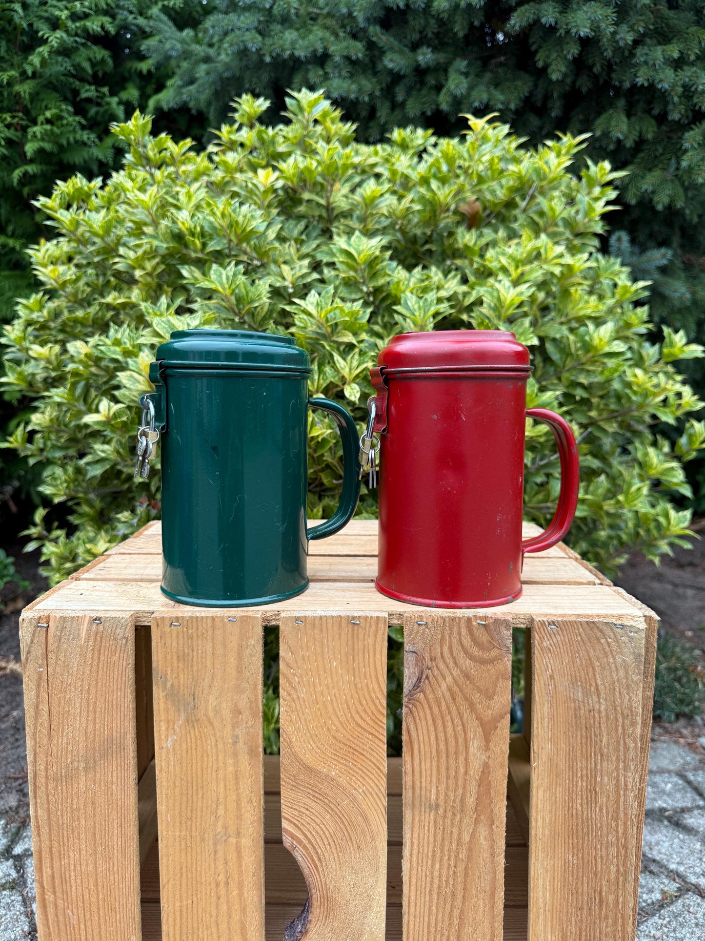 Vintage Metal Donation Box, Charity Collection Tin With Handle, Lock And Key, Dutch Fundraising Canister, 1960s Good Cause Container