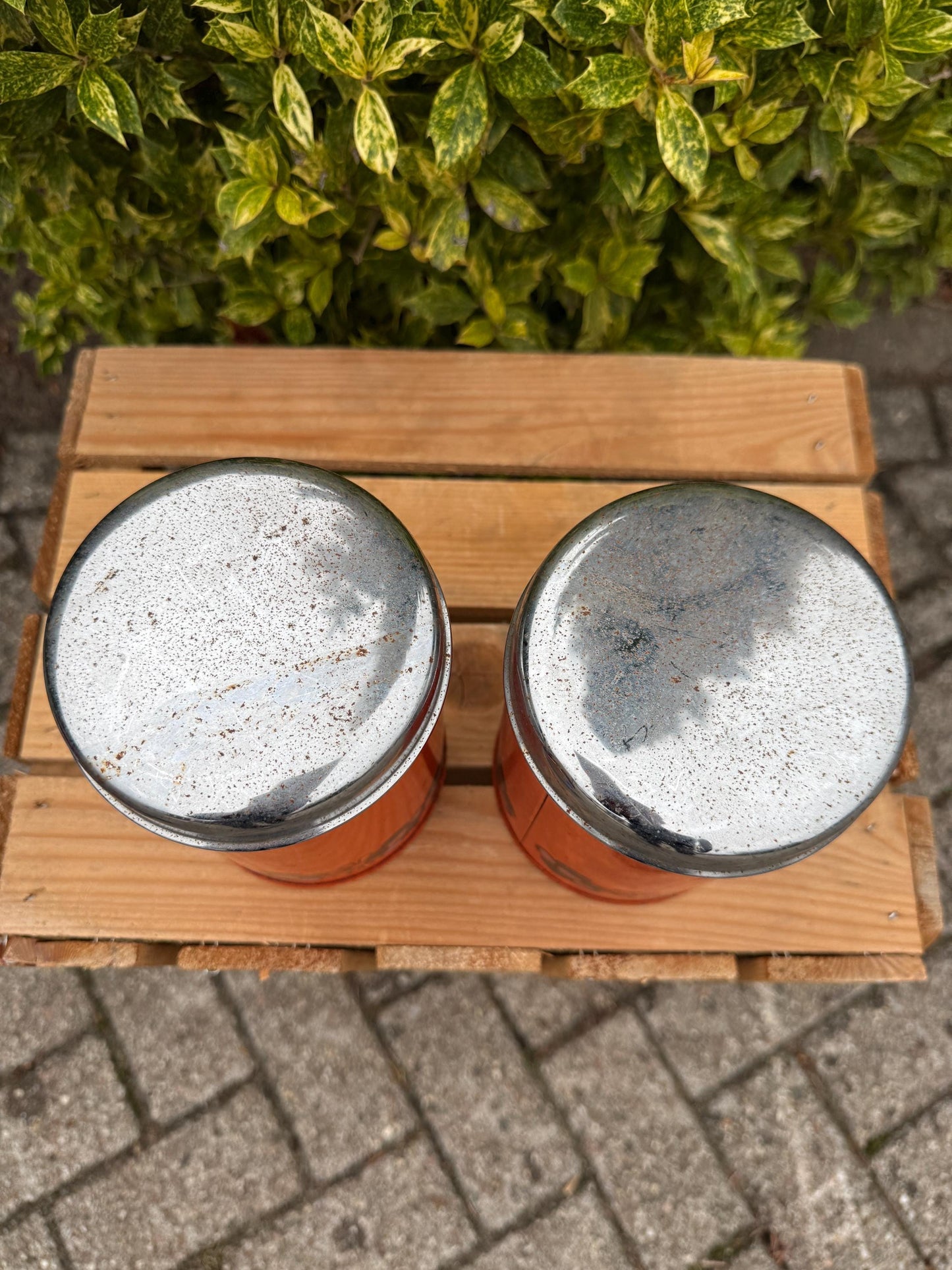 Vintage Brabantia Canisters, Set Of 2 Orange Metal Storage Tins, Flower Print Kitchen Containers, 1970s Dutch Design Steel Jars