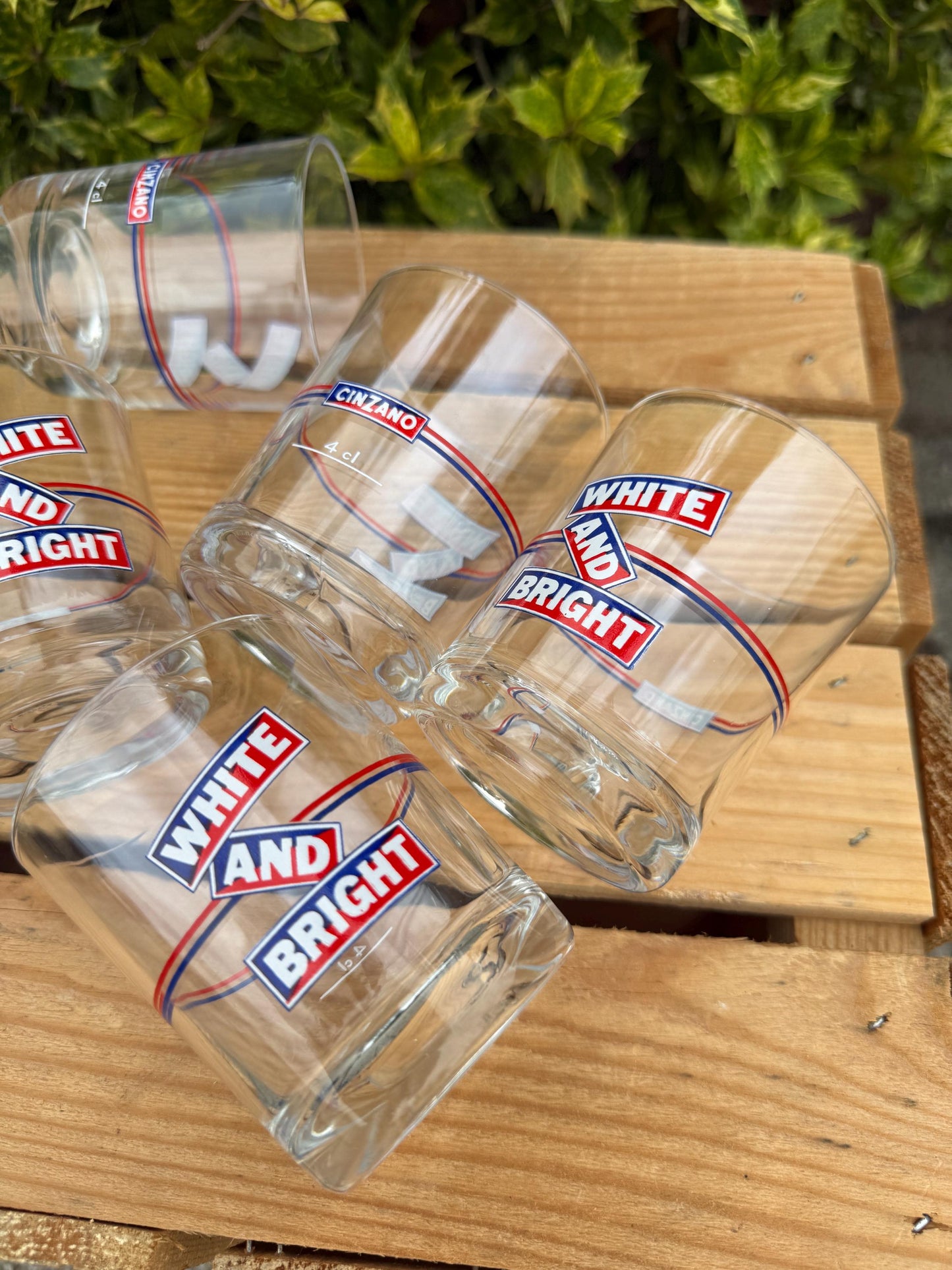 Vintage Cinzano White and Bright Glasses Set of 7, 6 + 1 Free, Italian Advertising Bar Glasses, 1970s Drinkware