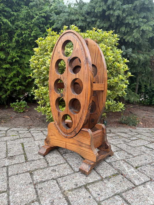 Vintage Restored Wooden Wine Rack, 8 Bottle Holder, Large Handcrafted Wood Wine Storage Stand, Rustic Wine Display Rack