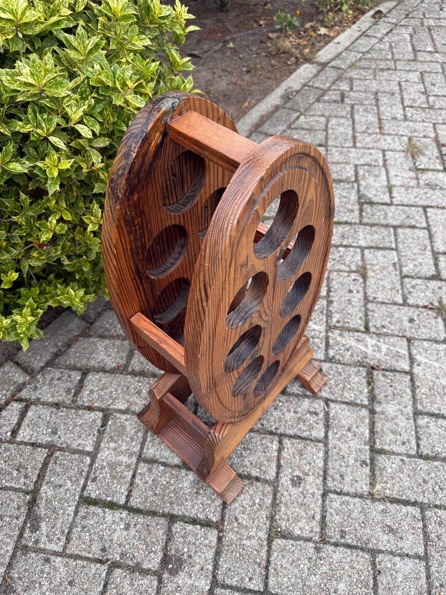 Vintage Restored Wooden Wine Rack, 8 Bottle Holder, Large Handcrafted Wood Wine Storage Stand, Rustic Wine Display Rack