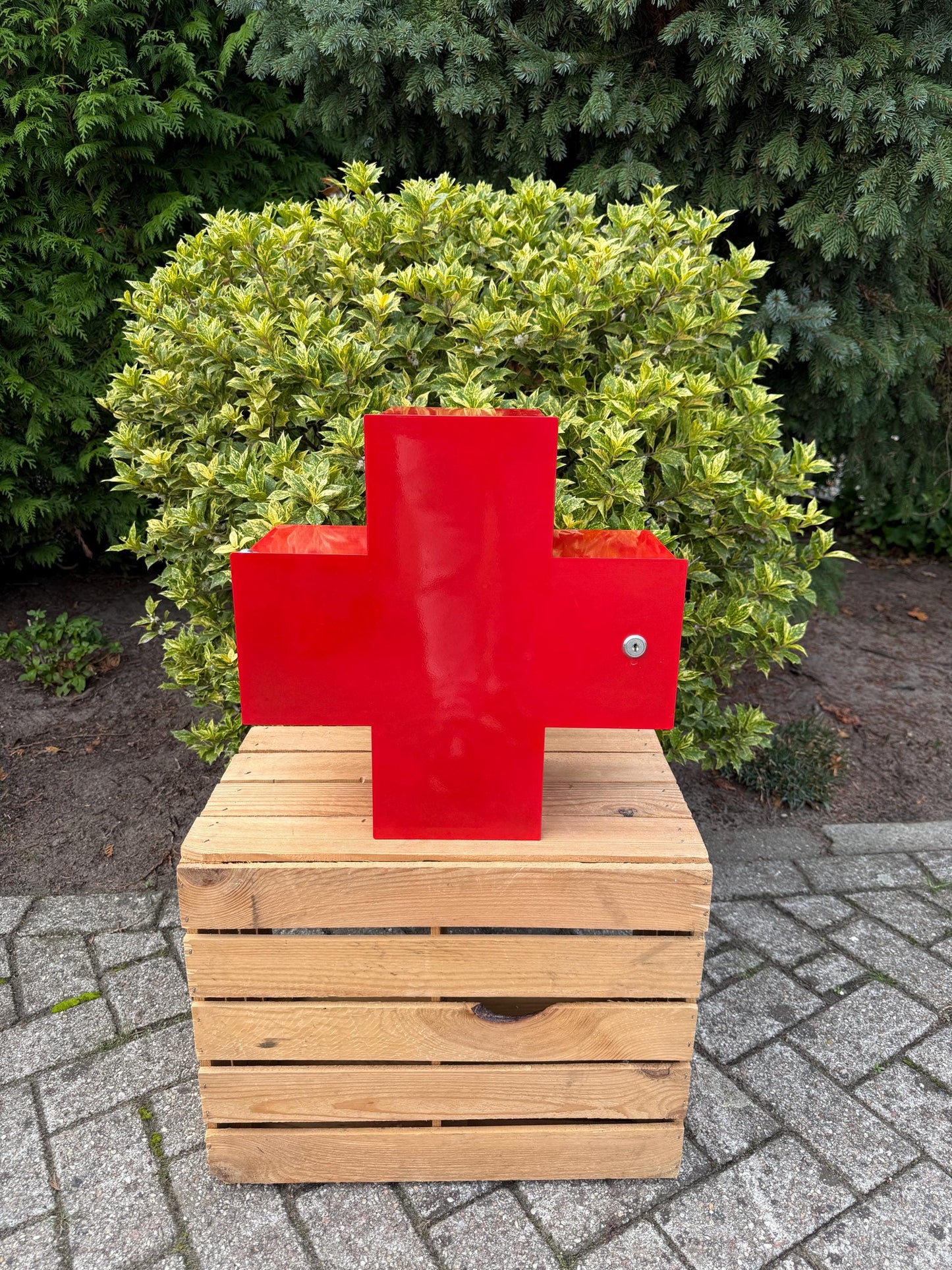 Vintage Red Cross Medicine Cabinet, Metal First Aid Box, Wall Mount Storage, Industrial Medical Cabinet, Bathroom Organizer, Apothecary Deco