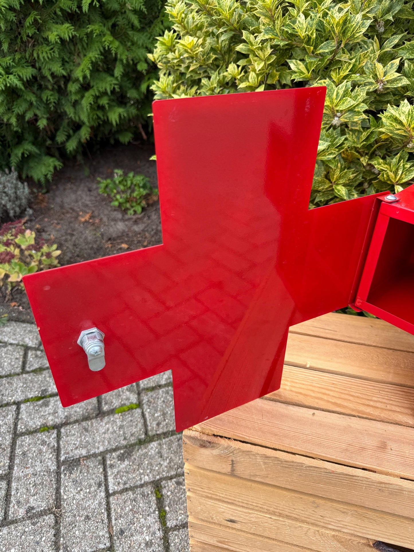 Vintage Red Cross Medicine Cabinet, Metal First Aid Box, Wall Mount Storage, Industrial Medical Cabinet, Bathroom Organizer, Apothecary Deco