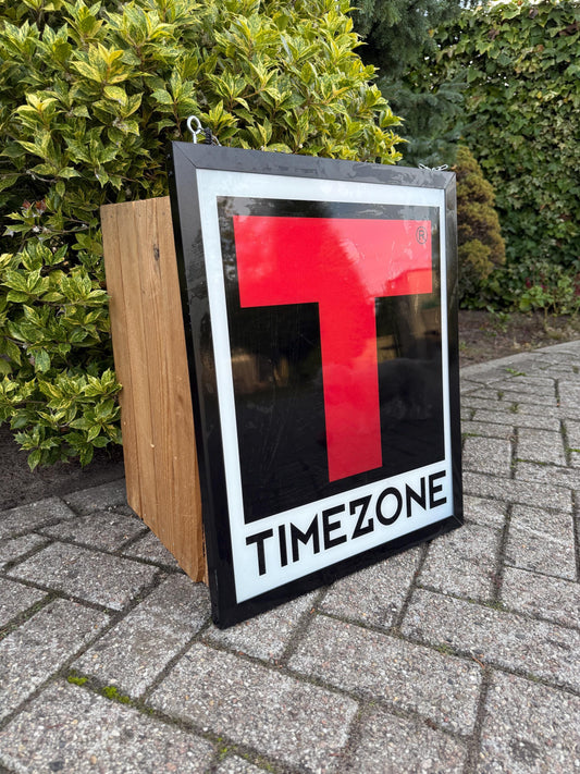 Vintage Timezone LED Light Sign, Early 2000s Advertising Display, Acrylic Shop Sign, Illuminated Store Wall Decor, Collectible Light Box