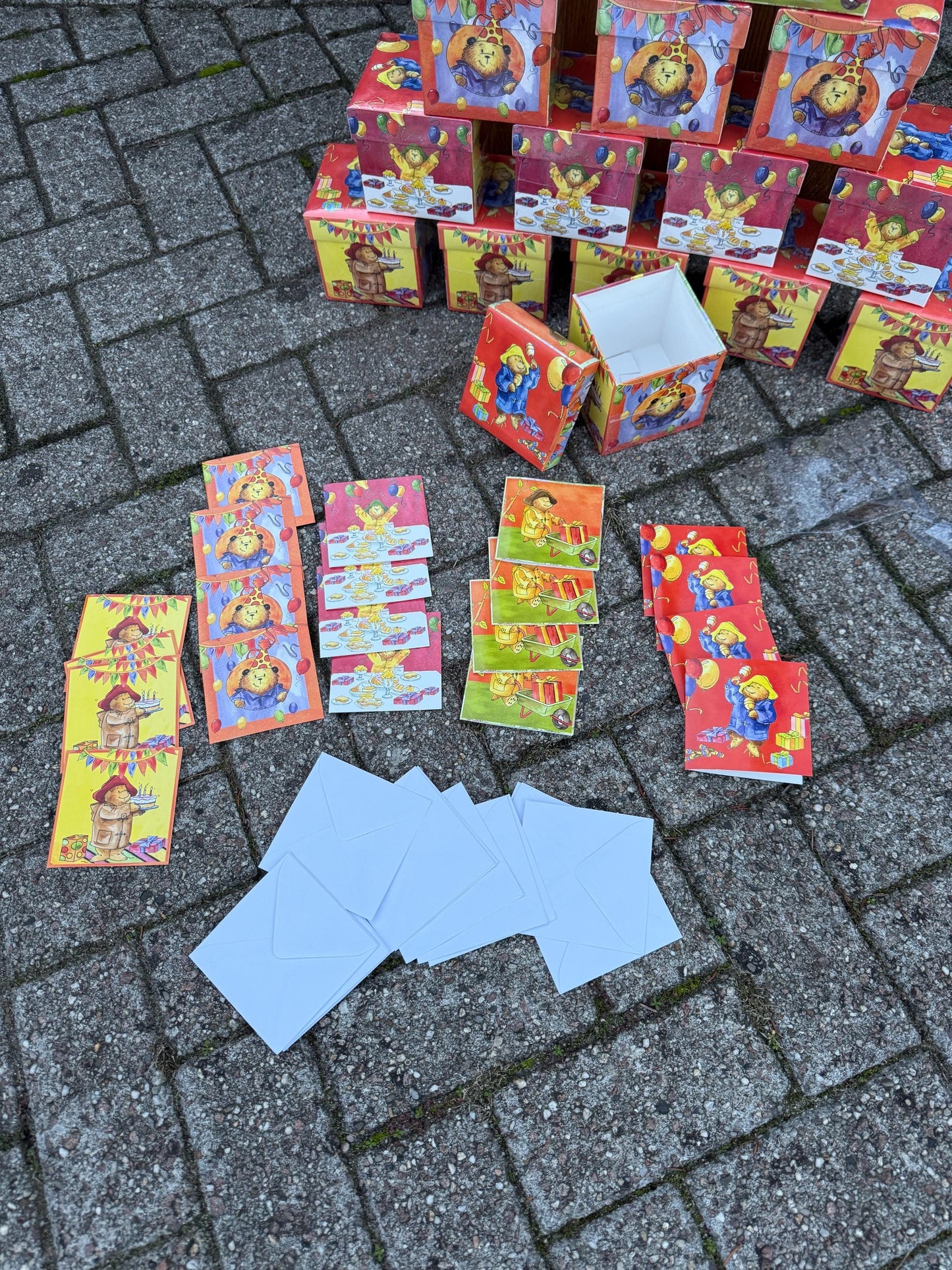 Paddington Bear Birthday Cards Box, Set Of 20 Cards With Envelopes, 5 Different Designs, 2004 Denfot Wenskaarten Collection