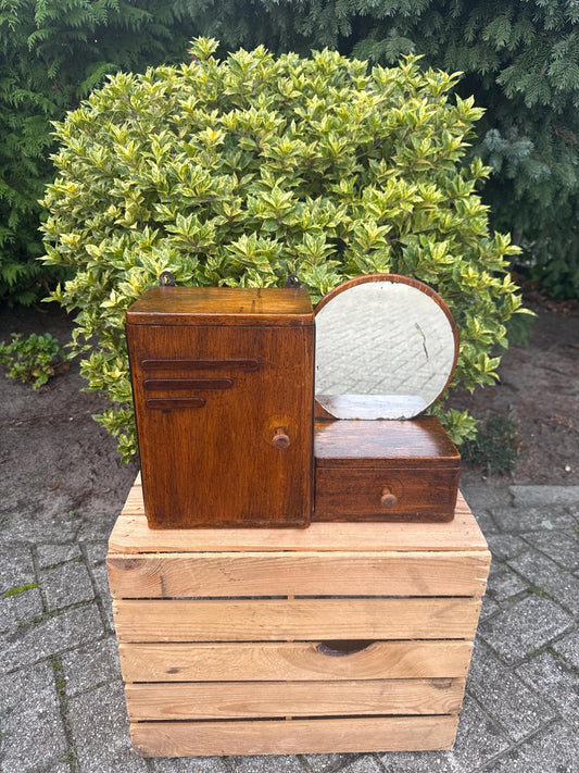 Vintage Wooden Medicine Cabinet With Mirror