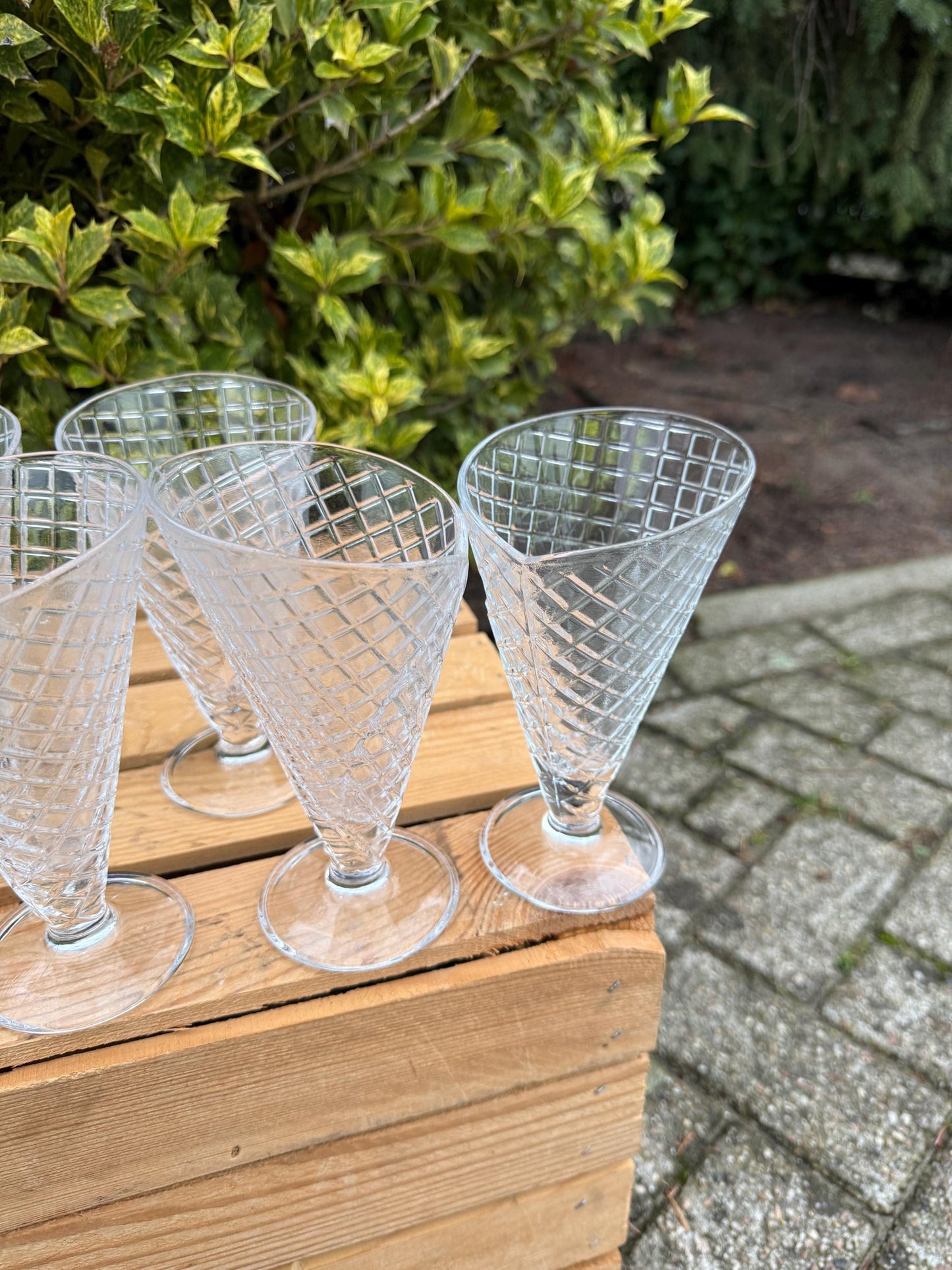 Vintage Waffle Cone Sundae Glasses Set Of 6