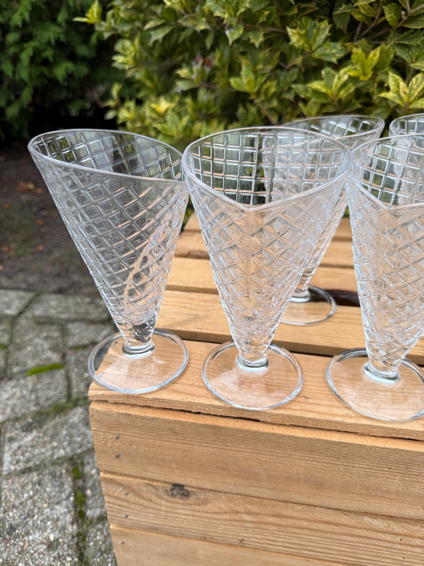 Vintage Waffle Cone Sundae Glasses Set Of 6