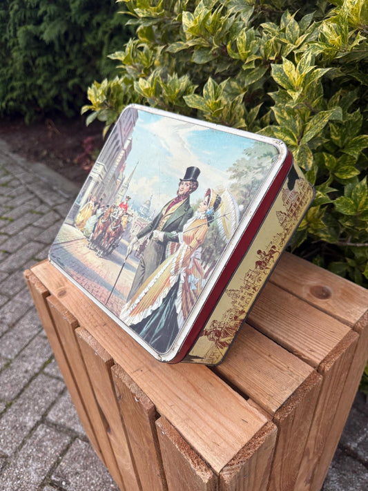 Vintage Victorian Street Scene Metal Tin Box