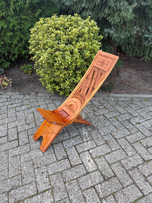 Vintage Carved Wooden Folding Chair