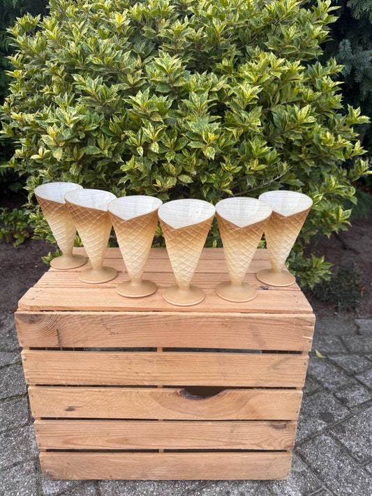 Vintage Waffle Cone Sundae Glasses Set Of 6