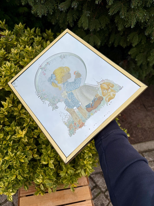 Vintage Girl Illustration Framed Mirror
